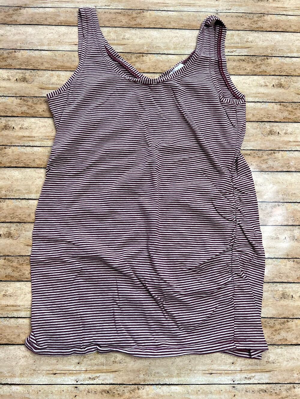 Motherhood Maternity Maroon and Gray Striped Ruched Tank Top Size Medium